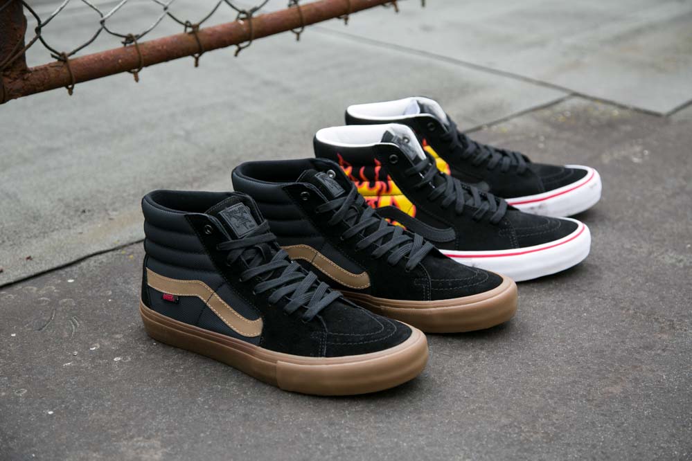 vans x thrasher sk8 hi pro black skate shoes